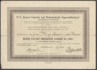 Netherlands 1919 Bond W Coupons Export Centrale Sigarenfabriek Amsterdam.  R4026 photo