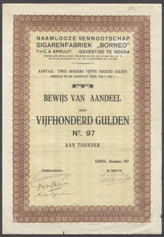 Netherlands 1917 Bond With Coupons Sigarenfabriek Borneo Spruijt Gouda.  R4025 photo
