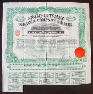 Gb England 1913 Illustrated Bond Anglo - Ottoman Tobacco Co.  Ltd - Tabac.  R4051 photo