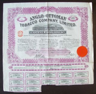 Gb England 1913 Illustrated Bond Anglo - Ottoman Tobacco Co.  Ltd - Tabac.  R4049 photo