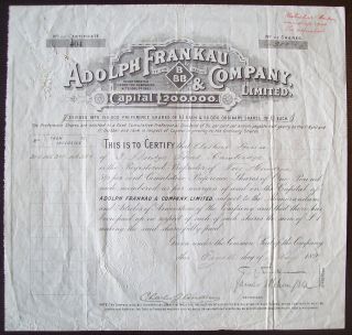 Gb England 1899 Bond Certificate Adolph Frankau Co - Tabac Tobacco. .  R4047 photo