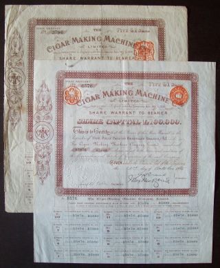 Gb England 1895 Bond Certificates Cigar Making Machine - Tobacco.  R4062 photo