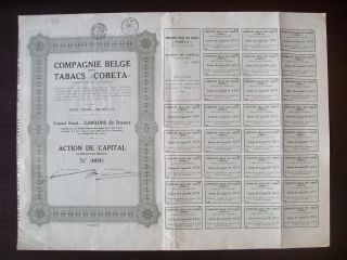 Belgium 1928 Bond With Coupons Cobeta Compagnie Belge Des Tabacs. .  R4042 photo