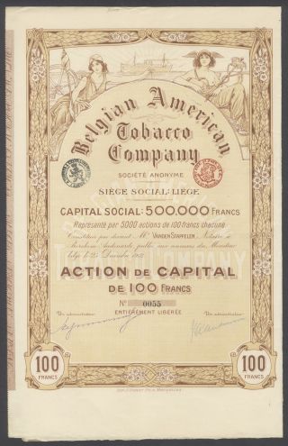 Belgium 1912 Illustrated Bond With Coupons Belgian American Tobaccco Co.  R4037 photo