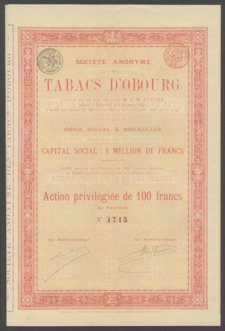 Belgium 1898 Ornate Bond With Coupons Tabacs D ' Obourg Tobacco. .  R4044 photo
