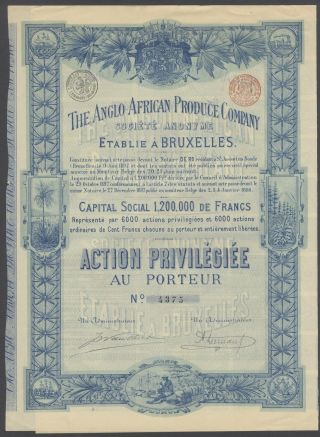 Belgium 1898 Illustrated Bond Anglo African Produce Co - Tabac Tobacco.  R4032 photo