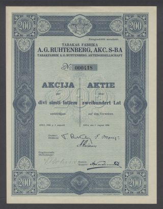 Latvia Bond 1926 A.  G.  Ruhtenberg Akc.  S - Ba Tabakfabrik Riga. .  B1563 photo