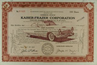 S820 Kaiser - Frazer Corporation 1947 Stock Certificate Brown photo