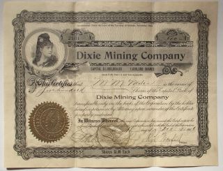 1906 Stock Certificate - Dixie Mining Co,  Goldfield,  Nv,  500 Shares (esmeralda) photo
