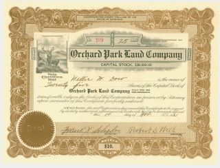 1921 Stock Certificate - Orchard Park Land Company,  Detroit Michigan photo