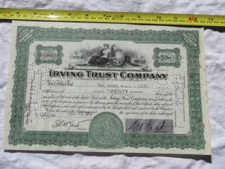 Irving Trust Company Stock Certificate York 20 Shares photo