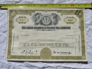 The Great Atlantic & Pacific Tea Company Stock Certificate York 100 Shares photo