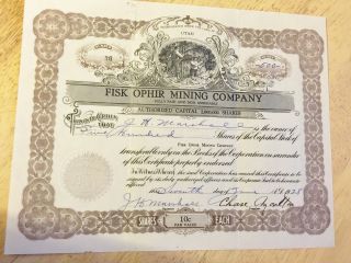 1928 Stock Certificate Fisk Ophir Mining Co.  Utah 500 Shares photo