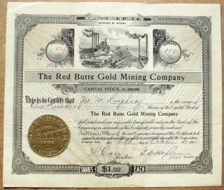1905 Stock Certificate - The Red Butte Gold Mining Co (goldfield,  Nevada Mines) photo