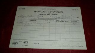 1907 Harbaugh & Stevenson Assayers & Chemists - Assay Certificate Goldfield 04 photo