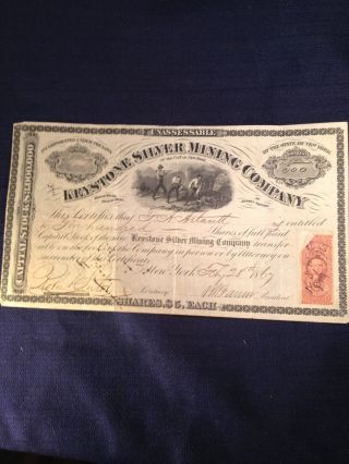 Antique Keystone Silver Mining Company Stock Certificate At Austin Nevada 1867 photo