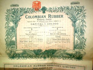 Colombian Rubber Share Certificate 1906 photo