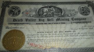 1900 ' S 645 Death Valley Big Bell Mining Company - Rare Stock Certificate - Seal photo
