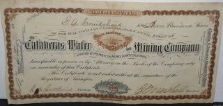 1880 ' S Certificate For 300 Shares In The Calavaras Water & Mining Co.  - Issued photo