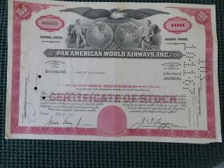 Pan American World Airways,  Inc Stock Certificate York 100 Shares photo