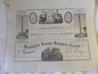 Rare Washington National Monument Society Certificate Undated 1840s photo