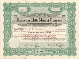 1915 Rochester Hills Mining Company Reno Nv Signed A.  A.  Codd Stock Certificate A photo