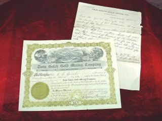 1917 Twin Gulch Gold Mining Company Stock Certificate Seattle Wa 500 Shares 