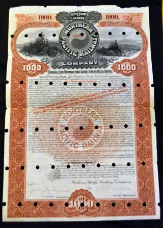 Northern Pacific Railway Company $1,  000 Gold Bond Originally Issued 1900 photo