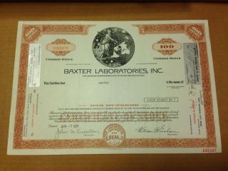 Baxter Laboratories Inc.  Stock Certificate,  Chicago,  Issued 1971 photo
