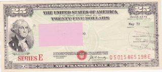 May 1972 U.  S.  Savings Bond $25.  00 Series 