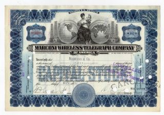 Marconi Wireless Telegraph Company Of America Stock Certificate photo