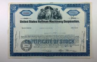 United States Hoffman Machinery Corporation,  Stock Certificate,  Delaware photo
