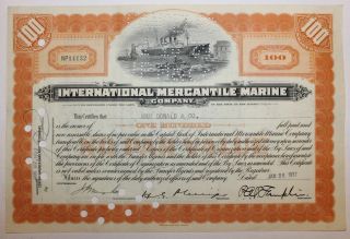 1937 International Mercantile Marine Co.  Stock Certificate Titanic Type 3 Orange photo
