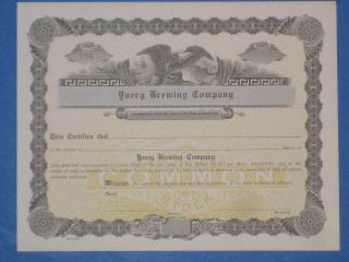 Unissued Yoerg Brewing Company Stock Certificate 1942 Beer photo
