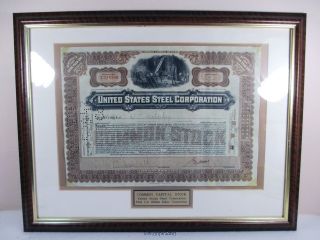 Us Steel Corporation Stock Certificate Framed W Certificate Of Authenticity photo