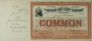 S1011 Laclede Gas Light Company 1800s Stock Certificate Brown photo
