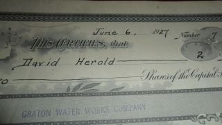 1927 Graton Water Company California J.  A.  Robertson Stock Certificate 7 photo