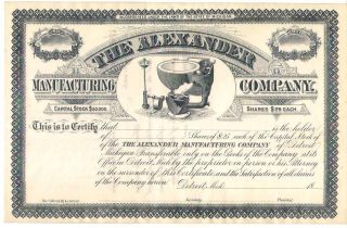 Stock Certificate For The Alexander Manufacturing Co 1800 ' S Detroit Mich photo
