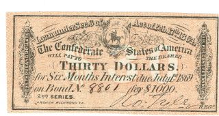 Confederate States Bond - 3 Interest Coupons $30. ,  $40. ,  & $3. photo