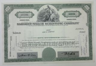 Sargent - Welch Scientific Co 1970 Share Certificate 100 Shares photo