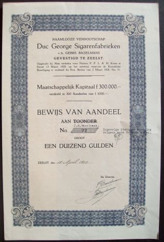 Netherlands 1920 Bond Duc George Sigarenfabrieken Zeelst Tobacco. .  B1540 photo