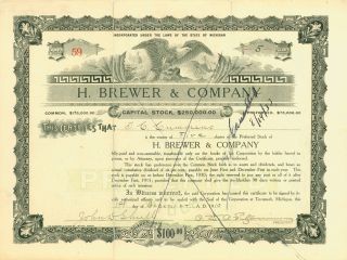 1910 Stock Certificate - H.  Brewer & Company photo