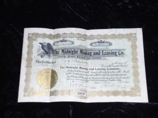 Vintage Stock Certificate (mining Co. ) Dated May 16th,  1902 photo