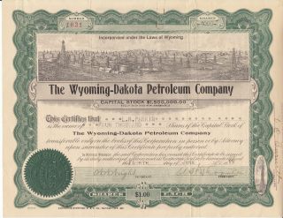 1919 Wyoming - Dakota Petroleum Co.  Stock Certificate photo