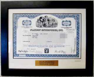 Framed & Dedicated Playboy Enterprises Inc Common Stock Certificate 2007 photo