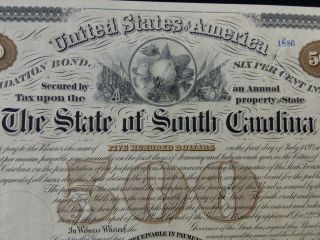 1874 South Carolina Consolidation Bond,  $500,  With 30 Coupons photo