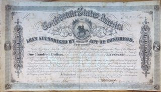 Confederate States Of America $100 Bond 1864 First Series. photo