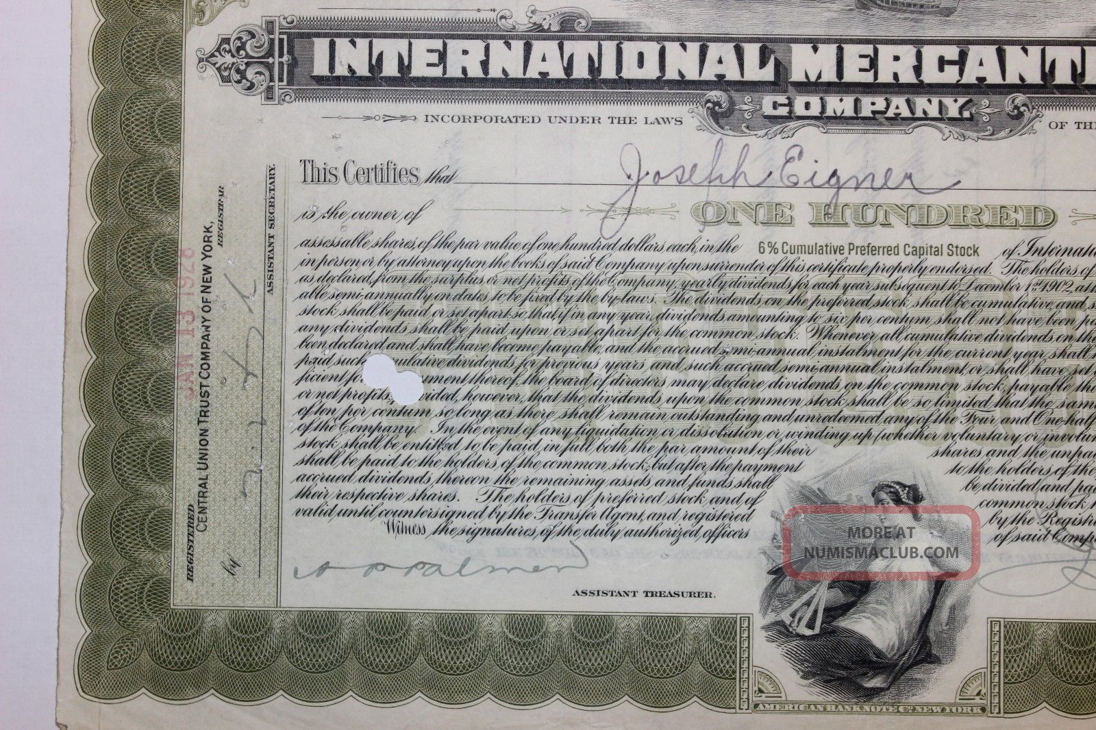 1928 International Mercantile Marine Co. Stock Certificate Titanic Type ...
