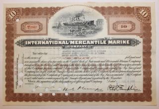 1932 International Mercantile Marine Co.  Stock Certificate Titanic Type 2 Brown photo
