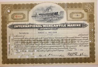1930 International Mercantile Marine Co.  Stock Certificate Titanic Type 1 Olive photo